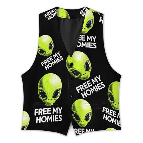 Printed Free My Homies Men's Formal Suit Vest for Business Formal Or Casual Dress Waistcoat Wedding3