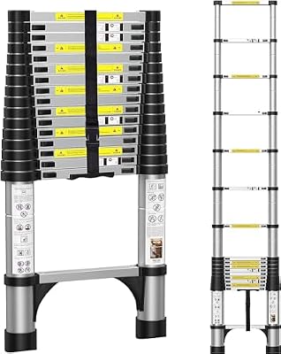 BOWEITI Telescoping Ladder,Portable Aluminum Collapsible Ladder w/2 Triangle Stabilizers, Lightweight RV Compact Ladder, Telescopic Extension Ladder for Home, Outdoor, 330lbs Capacity