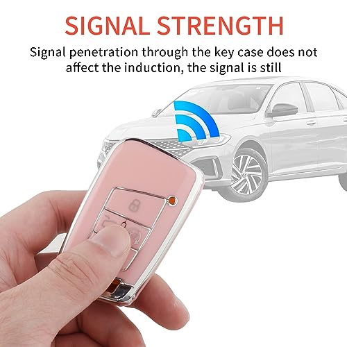 Image of Pangpai Pink Key Fob Cover for VW Volkswagen, Soft TPU Key Case Protection with Bling Keychain Fit for Tiguan Atlas Jetta Passat Golf Alltrack Smart Key