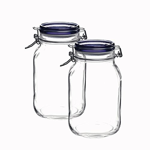Bormioli Rocco Fido Collection, 2 Pack, 67.75 Oz. Food Storage Glass Jars, Airtight Rubber Seal & Glass Lid, With Stainless Wire Clamp,Made In Italy. #TOP9