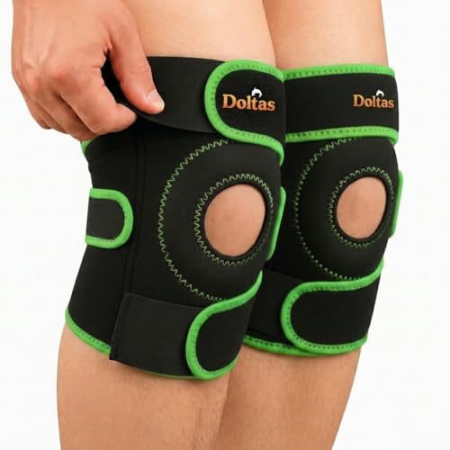 Image of DOLTAS Knee Brace Pair Neon Green - Open Pateela Knee Support for Gym, Running, Arthritis, Joint Pain & Injury Recovery Men & Women| Stabilizes Kneecap & Relieves Knee Pain (2 Pcs)