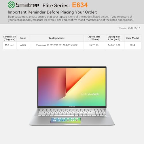 Image of Smatree Laptop Sleeve for 15.6 inch ASUS Vivobook 15 F512 /15 F512DA /S15 S532, Protective Laptop Case with Accessory Pocket, YKK Zipper, Patented Shockproof Design, Green (E634G)
