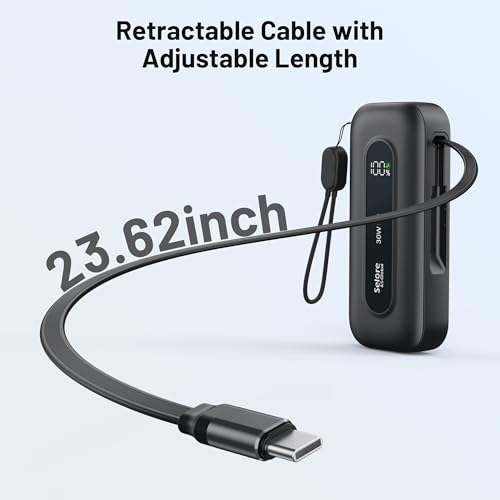 Image of Selore&S-Global Power Bank 10,000mAh with Built-in Retractable Cable & C to L Cable, 30W Fast Charging Portable Charger, LED Display, Travel Battery Pack for iPhone 16 /15 /14 /13 Series Samsung