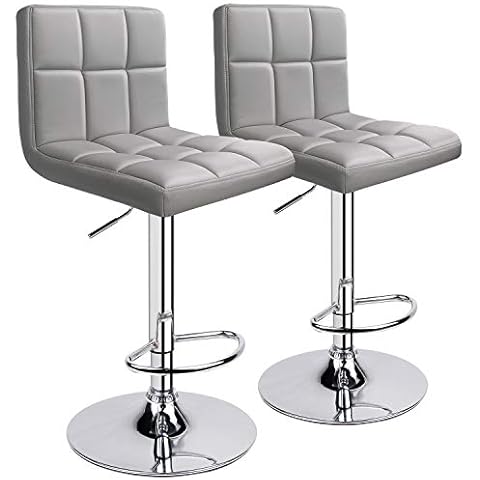 Leopard Bar Stools, Modern PU Leather Adjustable Swivel Bar Stool with Back, Set of 2 (Light Grey) Cover