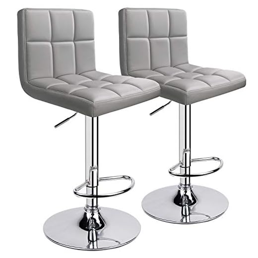 Leopard Bar Stools, Modern PU Leather Adjustable Swivel Bar Stool with Back, Set of 2 (Light Grey)