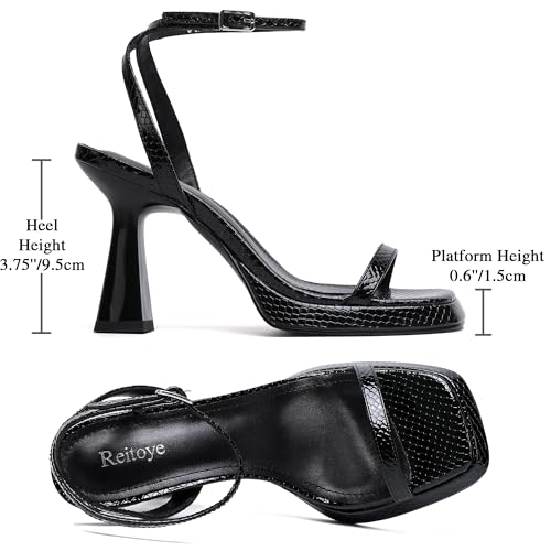 Image of Reitoye Strappy Heels for Women Platform Chunky Square Toe Heeled Sandals | Women's Heeled Sandals,Block High Heel,Adjustable Ankle Strap,All-Day Comfort Non-slip Sole,Party,Wedding,Prom Heels Shoes
