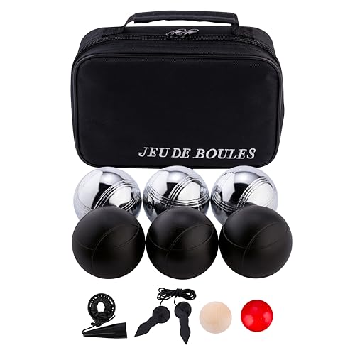 Engelhart - 010207 - Jeu de Boules 2 x 3 Noires et Grises - 74 mm - Triplette - Jeu de Petanque - 6...