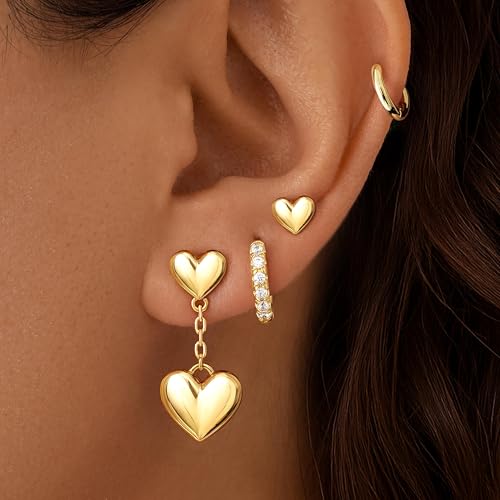 Image of Small Gold Huggie Hoop Earrings Set for Women Men Hypoallergenic 14K Plated Stack Cartilage Earrings, Sterling Silver Multiple Piercing Lightweight Mini Thin Cute Dainty Trendy Jewelry Gifts for Women