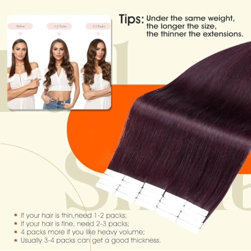 Image of Full Shine Injected Tape In Extensions Human Hair, Burgundy 24 Inch