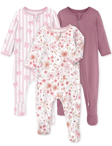 Image of Yoofoss Baby Pajamas 100% Organic Cotton Baby Sleepers for Newborn 0-3 3-6 6-9 Months Boys Girl Clothes 3pcs Footed PJs