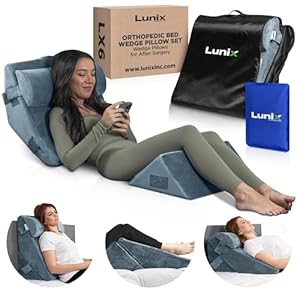   Lunix-3pcs-Orthopedic-Bed-Wedge-Pillow-Set-Post-Surgery-Memory-Foam-for-Back-Leg-and-Knee-Pain-Relief-Adjustable-Sitting-Pillow-for-Sleeping-Acid-Reflux-and-GERD-with-Hot-Cold-Pack-Navy