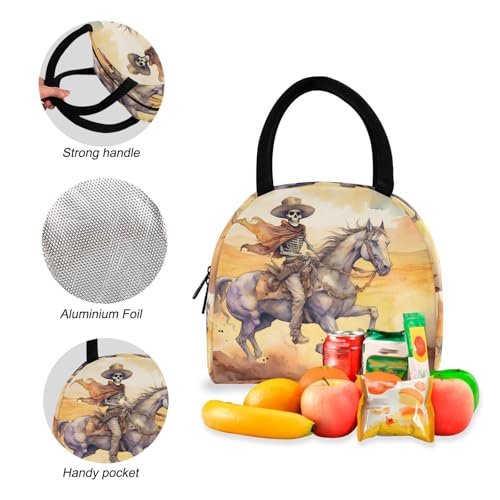 Backpack Lunch Box Set Large Capacity Travel Backpacks and Insulated Lunch Bag for Commute Hiking Picnic Watercolor Skeleton Cowboy Print4