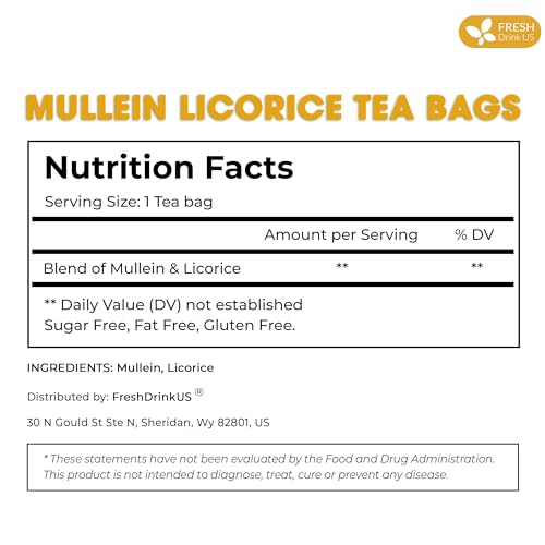 Image of FreshDrinkUS, Premium 55 Mullein Licorice Tea Bags, 100% Natural, Blend of Mullein Leaves, and Licorice Root. Made with Natural Material Tea Bags. No Sugar, Vegan.