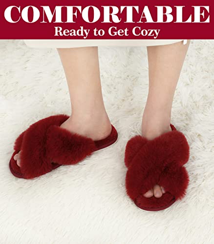 Image of Ankis Women's Fuzzy Slippers Cross Band Memory Foam Open Toe Comfy Soft House Shoes Anti-Slip Indoor Outdoor Gifts for Women