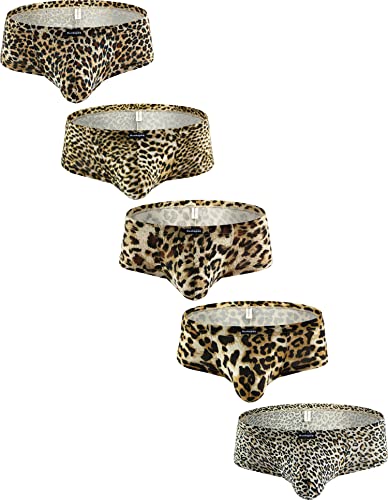 Men's Leopard Cheeky Boxer Briefs Sexy Cotton Panties Stretch Low Rise Hipster Mini Cheek Thong
