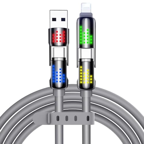 MAGIC JOHN 240W 4 in 1 USB C Kabel, ladekabel usb c, schnelles Laden & Datensynchronisation Multi-Ladekabel für iPhone iPad Samsung Laptop Multi-Geräte-Ladung, 1,2m grau