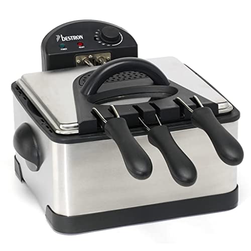 Bestron Freidora Familiar, 3 Cestas, 4 Litros, Para 1,5 Kg 2x750 G, Ventana De Visualización, 2000 W, Acero Inoxidable