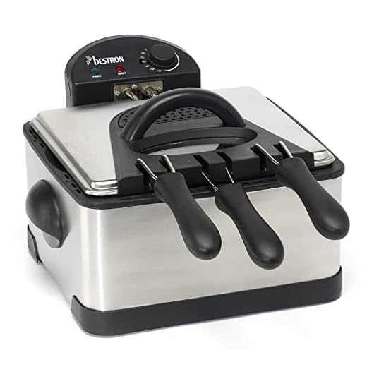 Bestron DF402B Family Friteuse met Cool Zone, 1 grote en 2 kleine frituurmanden, 4 liter, Frituurpan met kijkvenster, 2000W, rvs