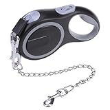 PupTeck Retractable Dog Leash with Chew Proof Chain, 360 Tangle-Free Pet Walking Leash, Heavy Duty up to 110lbs, 16ft Strong Nylon, One-Hand Brake Black
