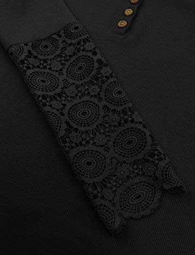 Limerose LRYF000102 Women'S Long Sleeve Lace Trim Tunic Tops Button Down Casual Blouse Cute Crew Neck Ribbed Shirt thumb #3