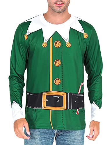 COSAVOROCK T-Shirts Déguisement de Elfe Hommes Manches Longues Vert XXL Cover