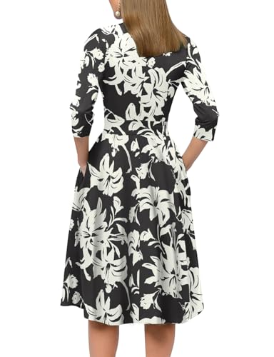 Image of Simple Flavor Women's Floral Vintage Dress Elegant Midi Evening Dress 3 /4 Sleeves
