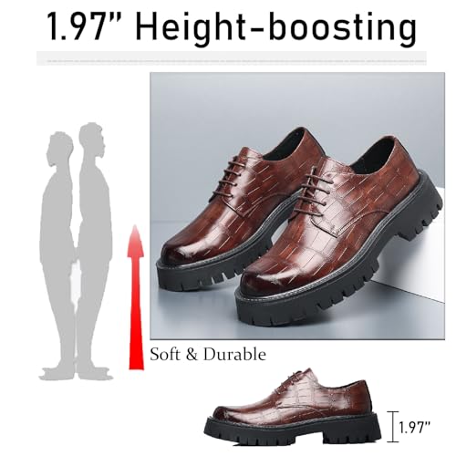 Image of Men's Printed Leather Platform Oxford Dress Shoes Classic Lace Up Anti-Slip Lug Sole Block Heel Formal Oxfords for Wedding Office Business
