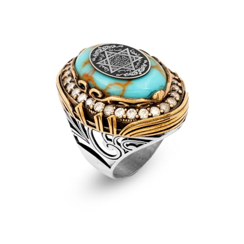 Bague chevalière homme turquoise argent massif cadeau vintage ottoman