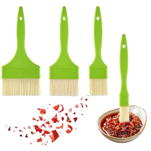 LINTRA 4 Stück Kochpinsel, 4 Größen Küchenpinsel, Grillpinsel, Brotpinsel, Backpinsel-Set, mit Selbstklebendem Haken, für Butter, Marinaden, Backsaucen, Grün