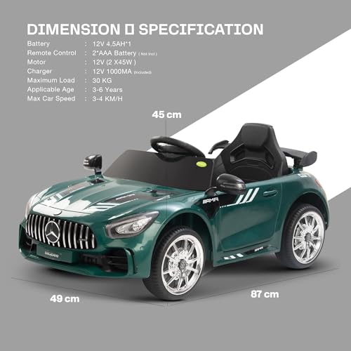 Image of Baybee Spyder Battery Operated Car for Kids | Electric Kids Car with Parental Control, LED Lights & Music | Rechargeable Battery Car with Bluetooth & USB | Ride on Cars for Kids 1-5 Years (Green)