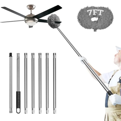 Image of Eunice 7FT Ceiling Fan Duster with Extension Pole, Adjustable and Removable Fan Cleaner Blade for High Ceiling, Window Door Furniture (Grey)