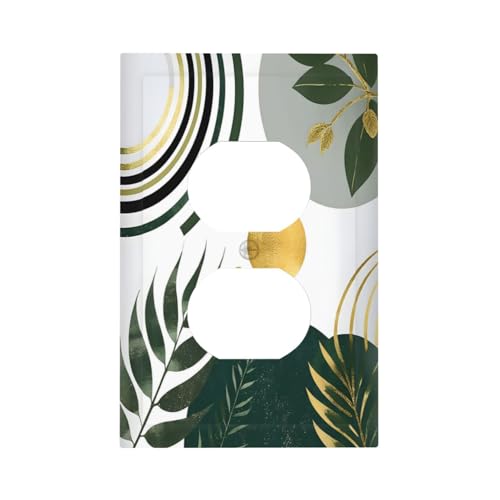 Decorative Outlet Covers Boho Green Leaves Bohemian Gold Sun 1 Gang Duplex Light Switch Cover Plate Wall Plates for Electrical Outlets Switchplate Faceplate for Home Decor