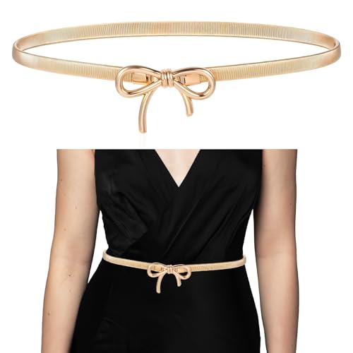 Gold Waist Belt For Women Dresses Metal Bow Skinny Belts For Women Adjustable Chain Dress Belt Waistband For Formal Jeans Dresses Shirt