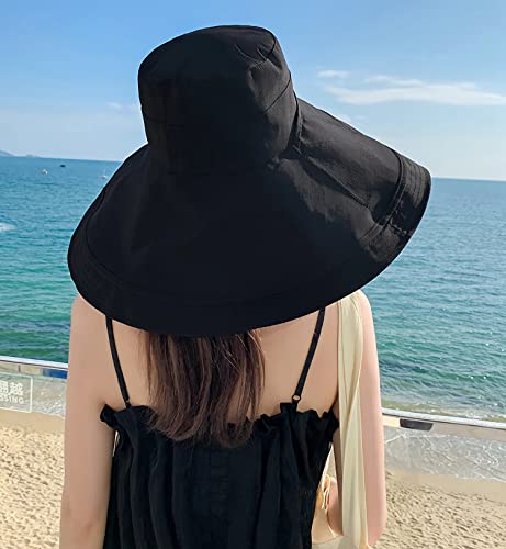 Image of HUAMULAN Women Sun Hat Summer Bucket Beach Boonie Cotton Cap Wide Brim UPF 50