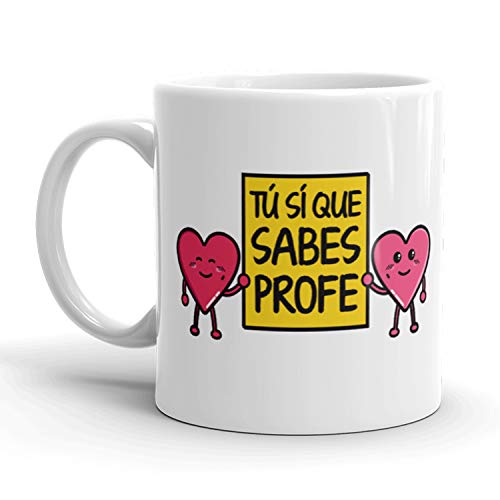 Kembilove Tazas de Desayuno para Profesores – Tazas de Café con Mensaje Tú sí Que Sabes Profe – Tazas de Té Ideal para Regalar a Profesores, Fin de Curso – Taza de Cerámica de 350 ml