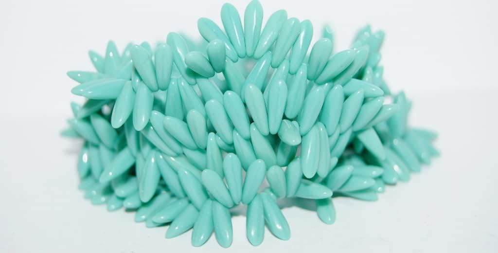 600 pcs Dagger Pressed Glass Beads, Turquoise (63130), Glass, Czech Republic, Size 3 x 11 mm (0.12 x 0.43 in)