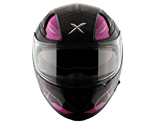 Image of Axor Apex Hunter ISI ECE DOT Certified Full Face Dual Visor Helmet for Men and Women with Pinlock Fitted Outer Clear Visor and Inner Smoke Sun Visor Black & Pink(L)