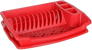 Plastic Cutlery Drainer Kitchen Sink Dish Rack Washing Up Holder Plate Cup Glass (Red)