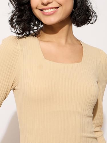 Image of barcino Black Rib Square Neck FS Midi Dress
