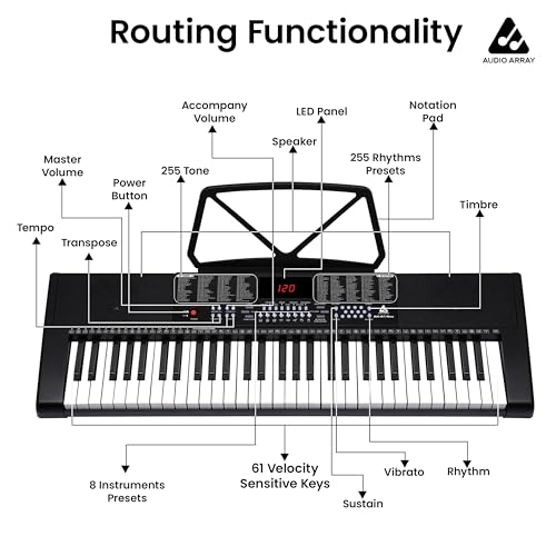 Image of Audio Array AK-61 Neo 61 Key Electronic Keyboard with LED Display, 200 Presets & 512 Timbres, Built-in 2.0 Speakers, with Mic, Vibrato, Sustain, Transpose, Battery & Adapter Powered, Headphone Out