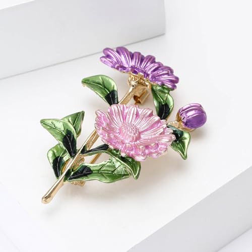Image of Rhinestone Flower Brooches for Women Enamel Floral Brooch Lapel Pins for Mom Wife Elegant Dress Accessories Mother's Day Jewelry Gifts