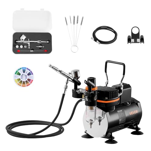 VEVOR Kit Aérographe avec Compresseur d’Air 1/6 HP, Compresseur Aérographe Professionnel à Double Action, avec 1 Pistolet, 3 Buses, Tuyau,1 Kit de...