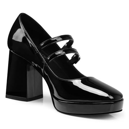 Women Mary Jane Shoes: Comfortable Closed Toe Chunky Heels, Dress Shoes Prom Graduation Formal Platform Pumps Black/Red Size 6-113