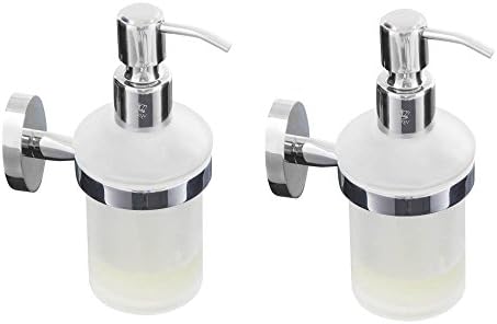 CRW Wall Mount Soap Dispenser Rust Proof Bathroom Liquid Hand Soap Pump 8oz Lotion Refill Glass/Stainless Steel for Kitchen and Bathroom Sinks, Countertops (2 Pack)