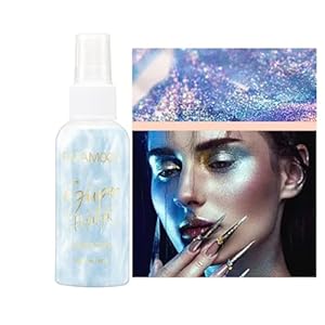 Shiny Glitter Spray, Quick-Drying Perfect Body Shimmer Liquid Luminizer Glow Illuminator for Music Festival Stage Makeup and Festival Rave Spray Face and Body Glitter. (Blue)