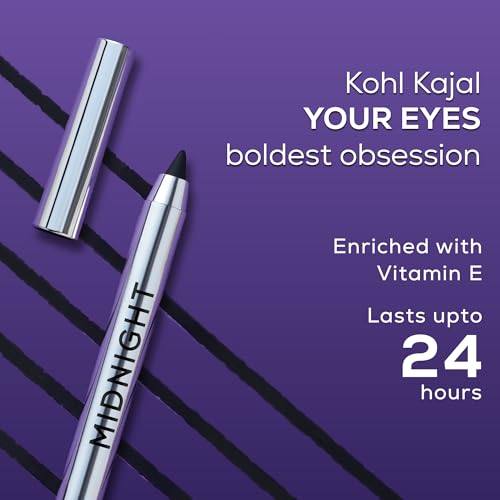 Image of RENEE Midnight Mini Kohl Pencil, Darkest black, One-Swipe-Application with rich color Payoff, Smudgeproof and waterproof, Enriched with Vitamin E, Olive Oil and Castor Oil, 0.8g