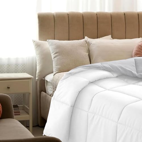 Image of Quilt for All Season 150 GSM Comforter Duvet /Ac Blanket Single Bed Soft Microfiber Lightweight (60 inch X 90 inch Inches) - Single Bed Comforter - White /Silver Grey Color