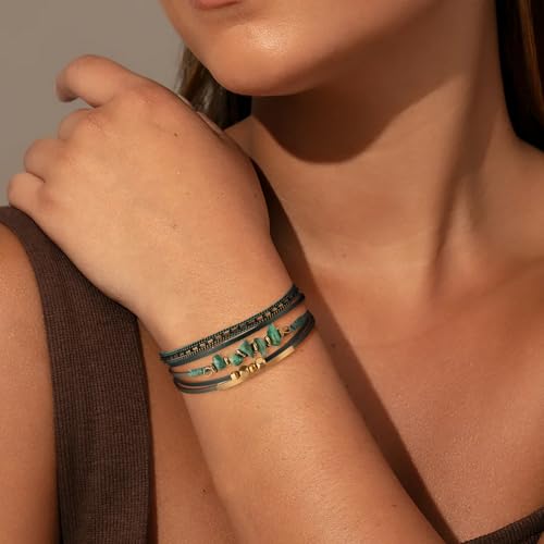 Image of Fesciory Leather Wrap Bracelets for Women, Boho Leopard Multi-Layer Crystal Beads Cuff Bracelet Jewelry