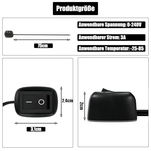 Powice 2 x Kippschalter 12V mit Selbstklebender Rückseite, 3 A 12 V/24 V Schalter mit 75 cm Kabel, 12 V Kippschalter für die Steuerung der Autolichtelektronik