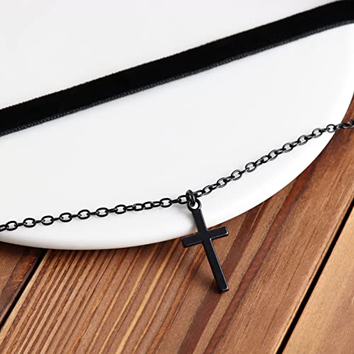 Hexalova Gothic Goth Cross Choker, Black Choker Necklace, Black Velvet Choker, Layered Necklace For Women, Layered Choker Necklace, Goth Jewelry For Women Girls (Black Cross) #TOP1